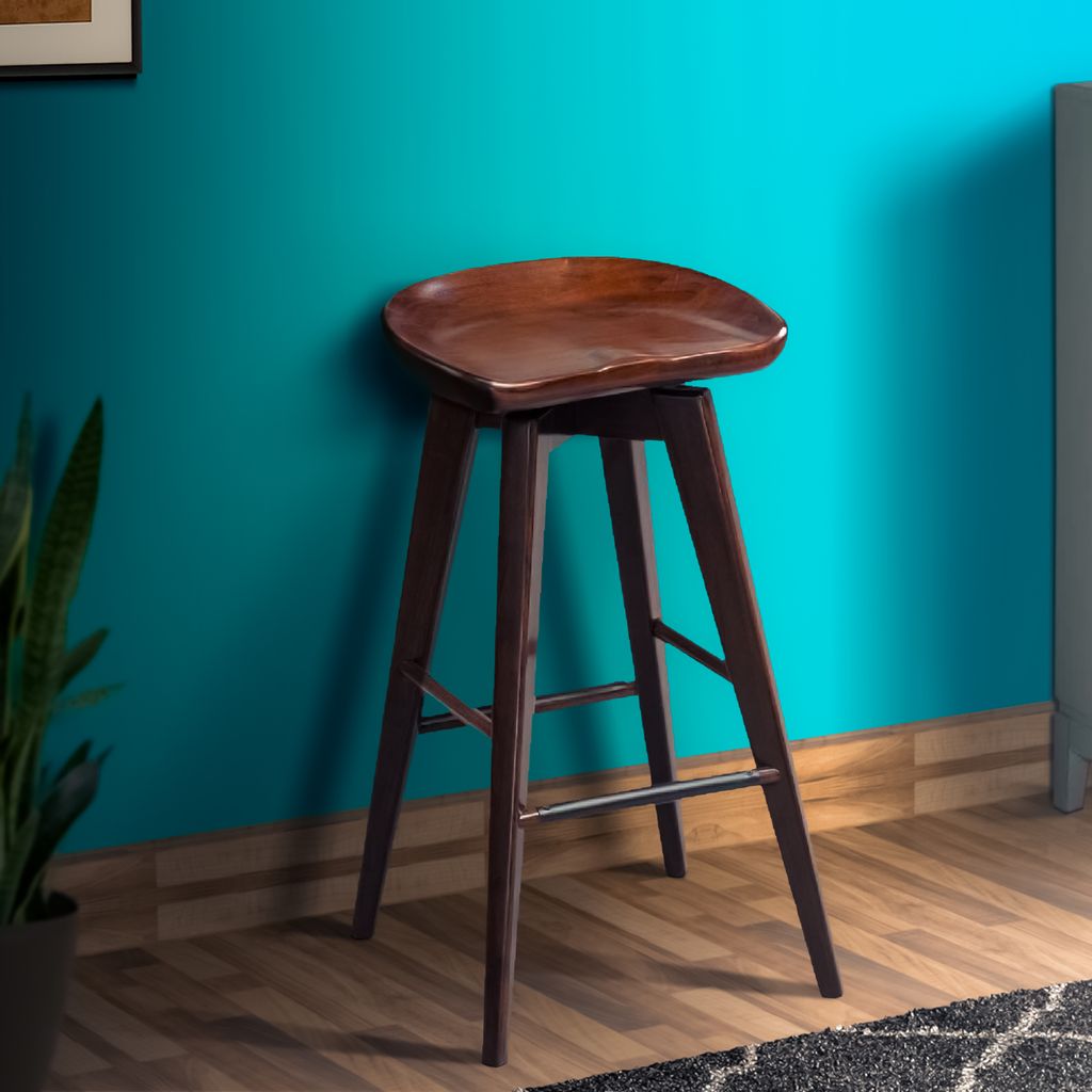 Contoured Seat Wooden Frame Swivel Barstool with Angled Legs, Natural Brown - View 6