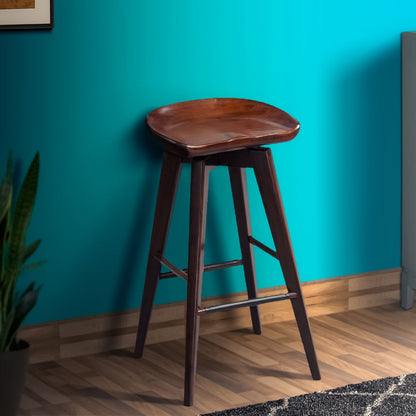 Contoured Seat Wooden Frame Swivel Barstool with Angled Legs, Natural Brown - View 6