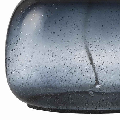 Glass Body Table Lamp with Drum Shade and Bubble Design, Blue and White - View 2