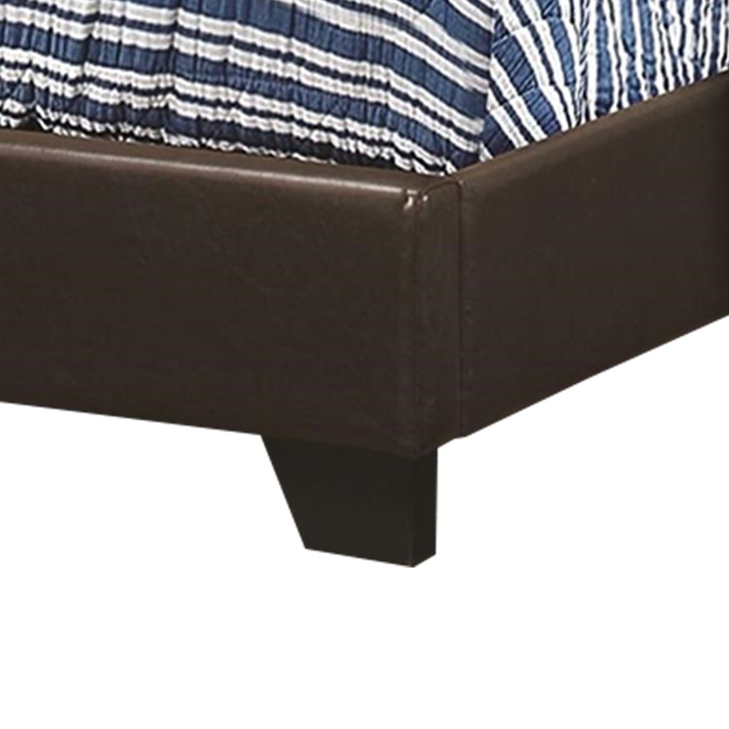 Leather Upholstered Twin Size Platform Bed, Brown - View 3