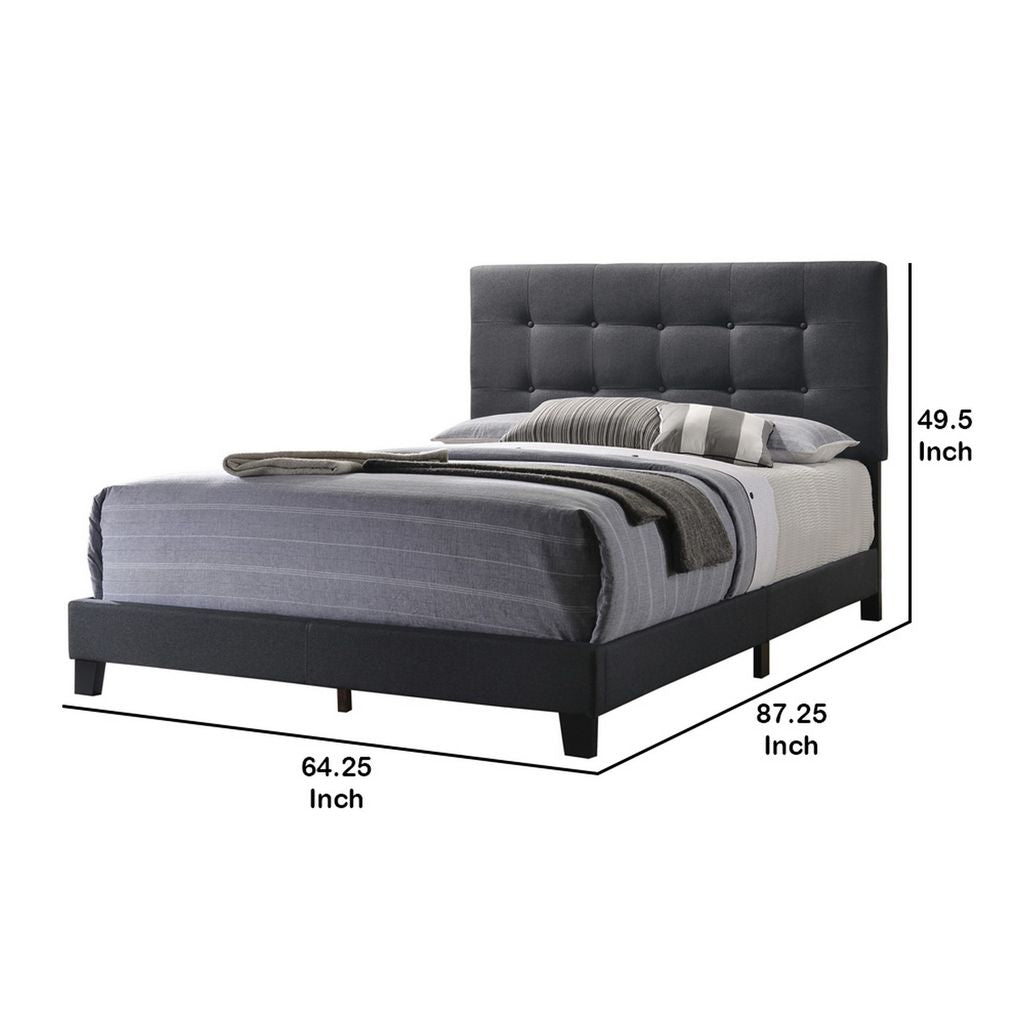 Queen Size Bed with Square Button Tufted Headboard, Dark Gray - View 5