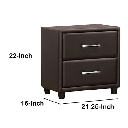 2 Drawer Night Stand In Wood And PVC, Black - View 5