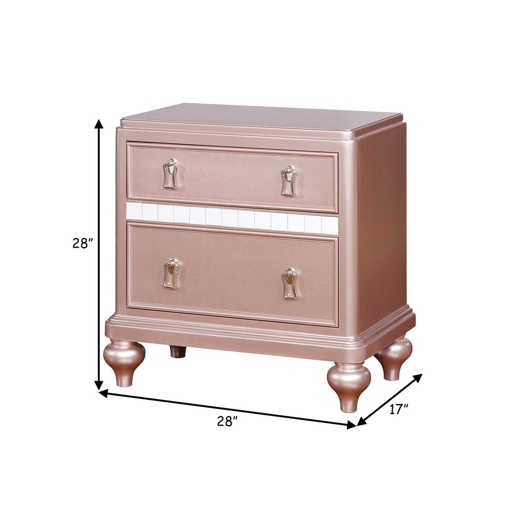 Contemporary Solid Wood Night Stand With Mirror Trim, Pink - View 6