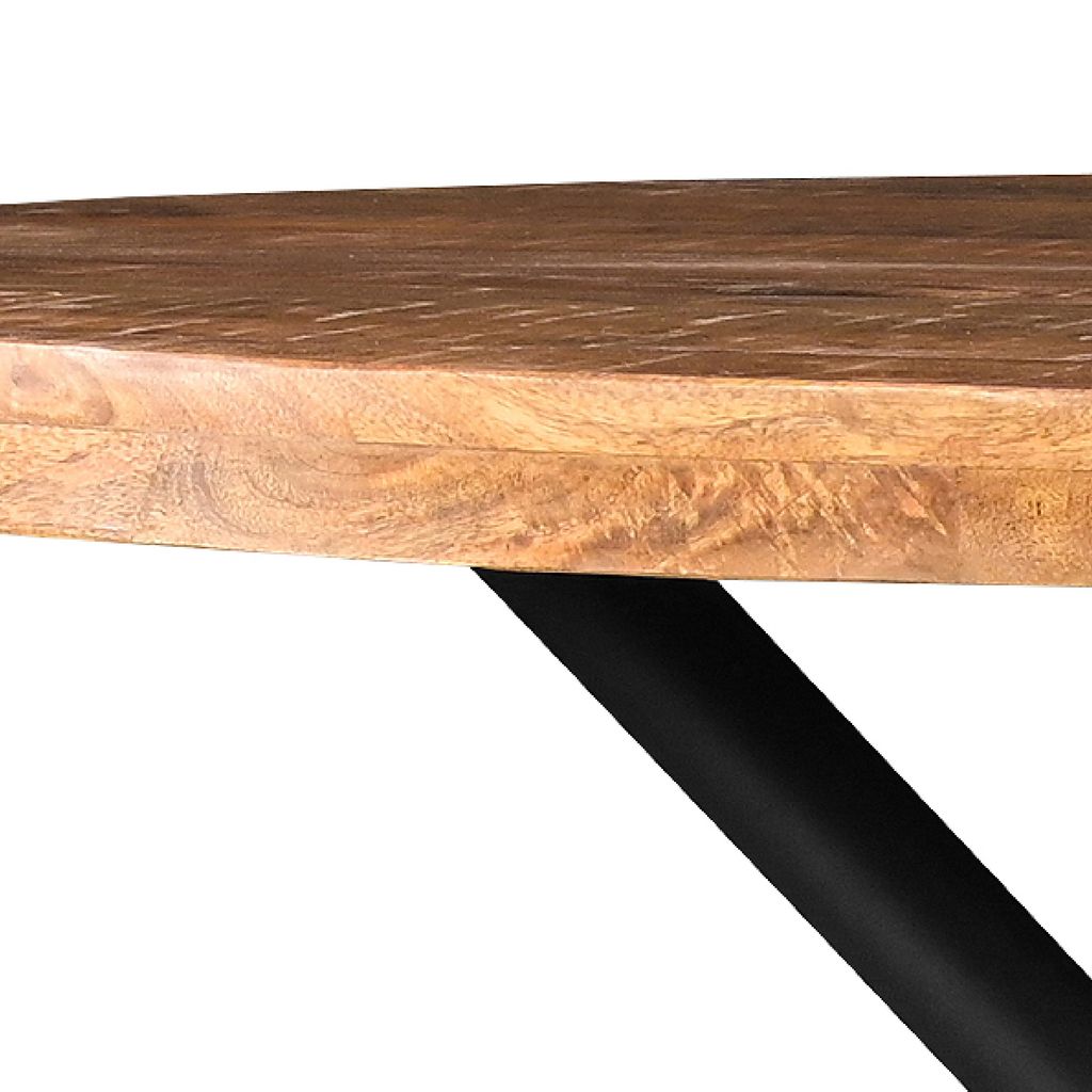 48 Inch Handcrafted Dining Table, Solid Mango Wood Round Top with Iron Crisscrossed Legs, Natural Br - View 7