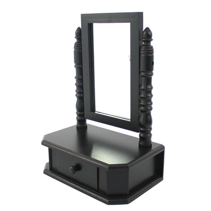 Traditional Wooden Table Mirror with 1 Drawer, Black and Silver, Set of 2 