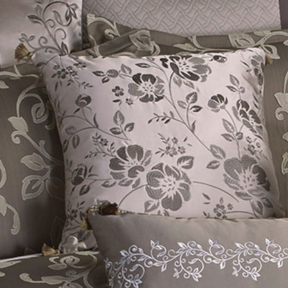 10 Piece King Polyester Comforter Set with Leaf Print, Platinum Gray - View 4
