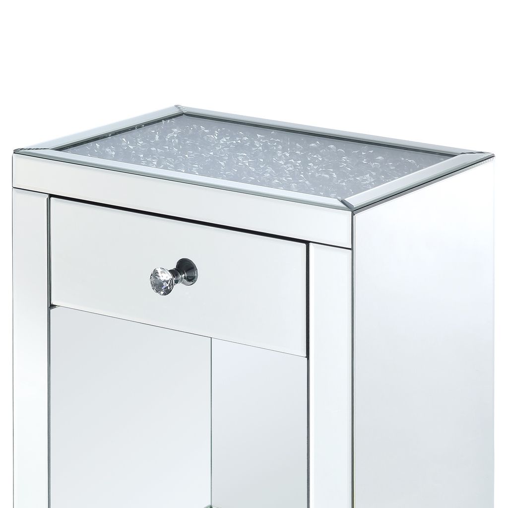 Mirrored Wooden Night Table with 1 Drawer and Bottom Shelf, Silver - View 4
