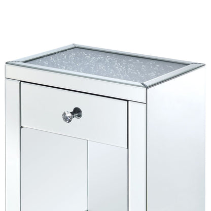 Mirrored Wooden Night Table with 1 Drawer and Bottom Shelf, Silver - View 4