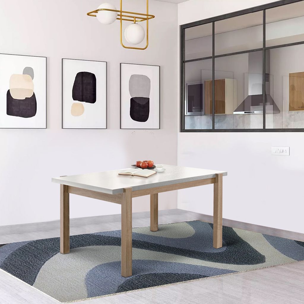 Rectangular Wooden Dining Table with Straight Legs, White and Brown - View 6