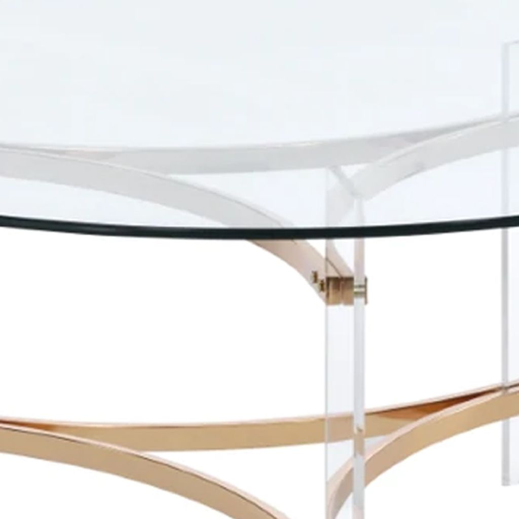 Hale 41 Inch Round Coffee Table, Glass Top, Acrylic Legs, Clear, Gold - View 4