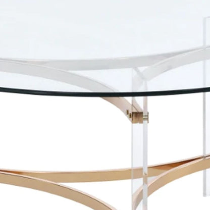 Hale 41 Inch Round Coffee Table, Glass Top, Acrylic Legs, Clear, Gold - View 4
