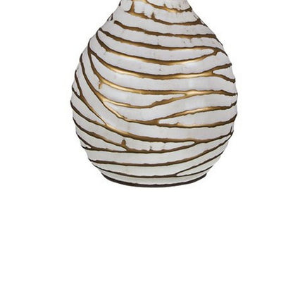 Pot Bellied Metal Table Lamp with Textured Golden Embellishment, White - View 4