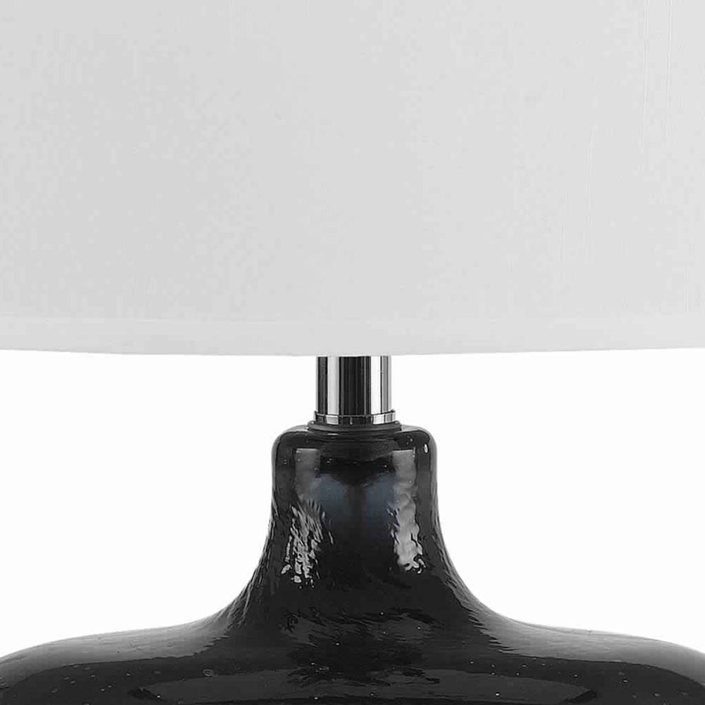 Glass Body Table Lamp with Drum Shade and Bubble Design, Blue and White - View 3