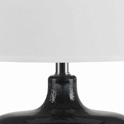 Glass Body Table Lamp with Drum Shade and Bubble Design, Blue and White - View 3