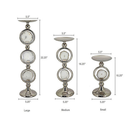 22, 16, 10 Inch Pillar Candle Set of 3, Agate Stone, Silver Metal Frame - View 5