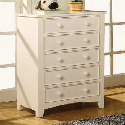 Sophisticated 5 Drawers Wooden Chest, White - View 2