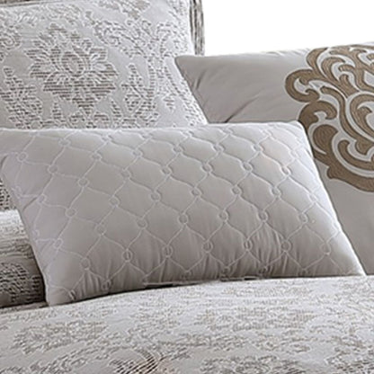 10 Piece King Cotton Comforter Set with Textured Floral Print, Gray - View 3