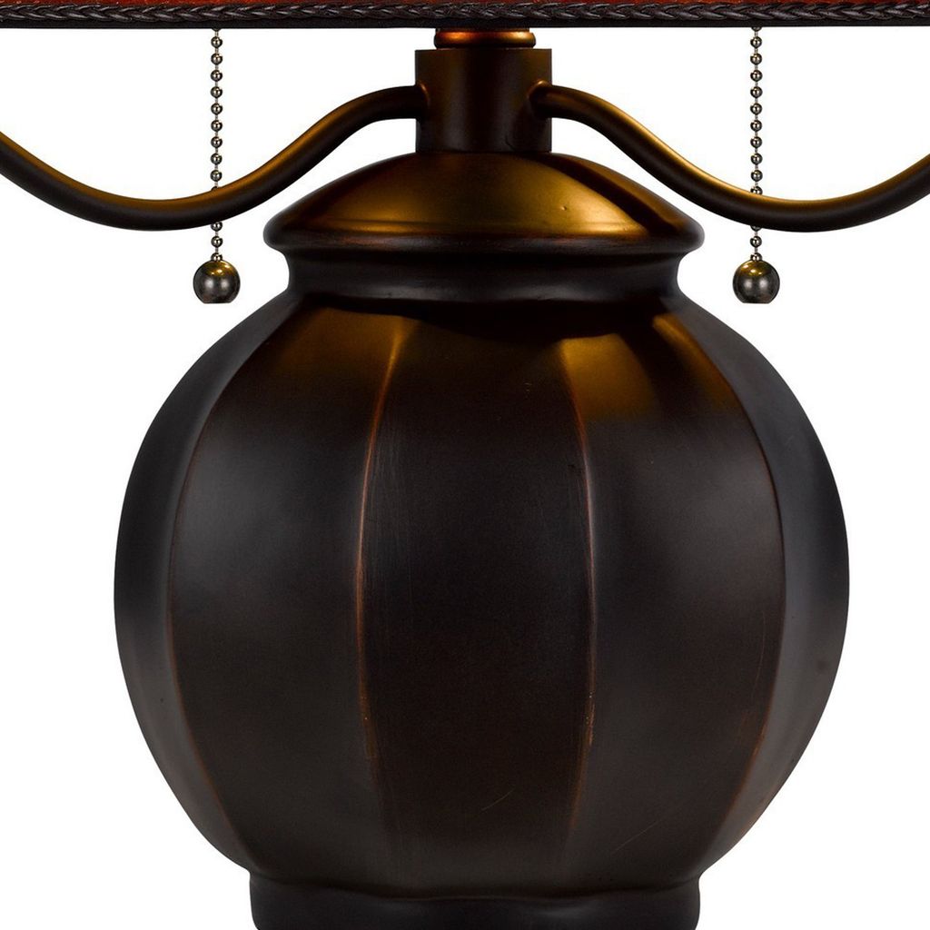 20 Inch Table Lamp, Vintage Red Amber Mica Shade, Upturned Arms, Round Body - View 3