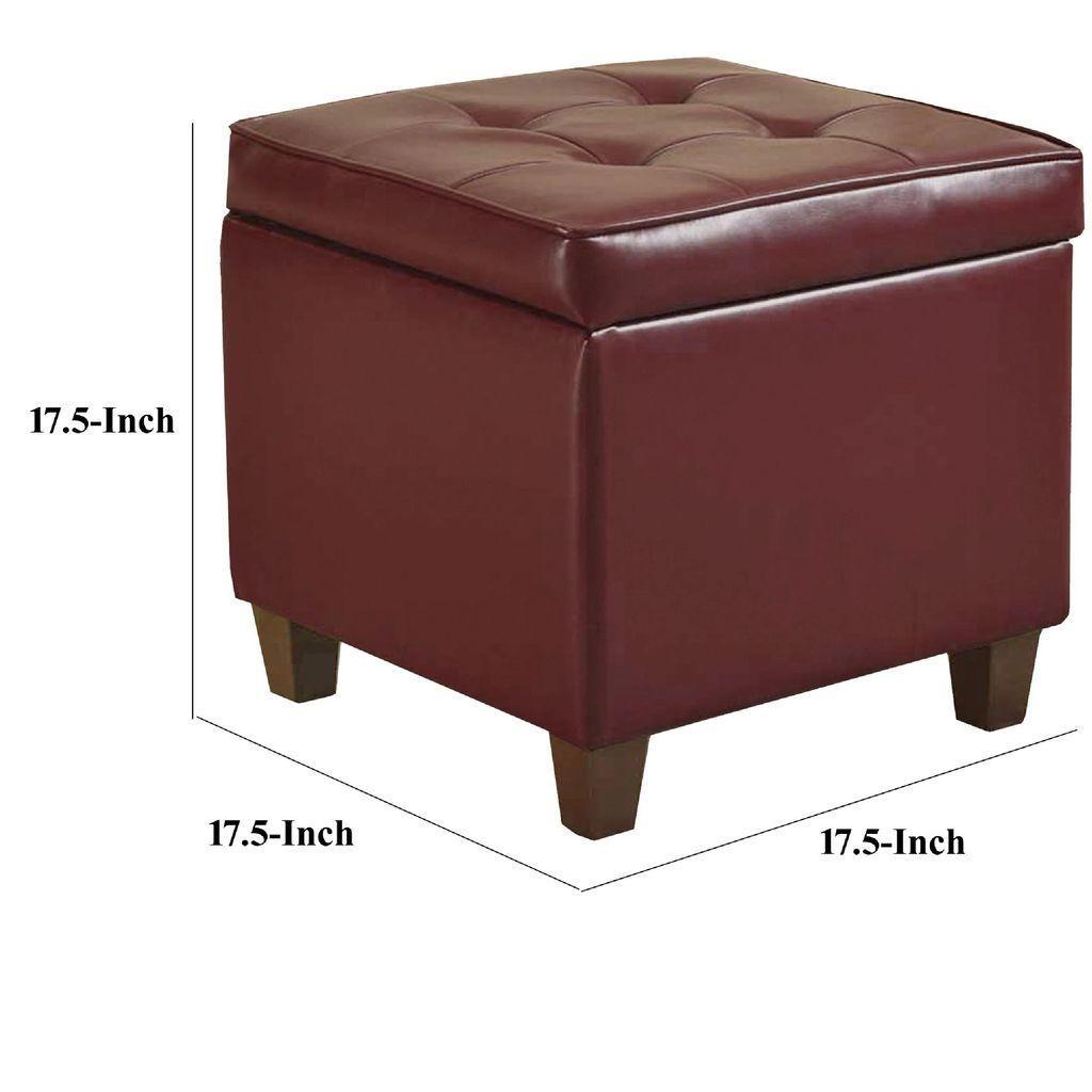 Square Shape Leatherette Upholstered Wooden Ottoman with Tufted Lift Off Lid Storage, Red - View 6