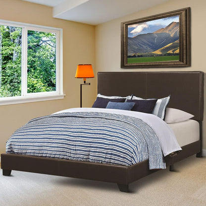 Leather Upholstered Twin Size Platform Bed, Brown - View 7