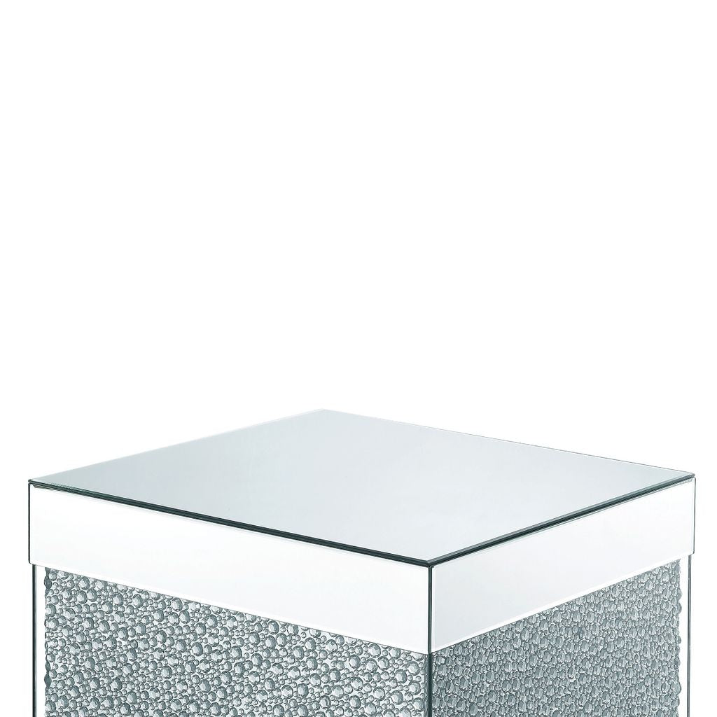 Contemporary Square Wooden End Table with Faux Crystal Inlays, Silver - View 5