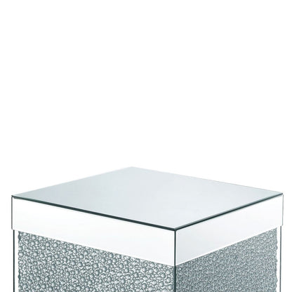 Contemporary Square Wooden End Table with Faux Crystal Inlays, Silver - View 5