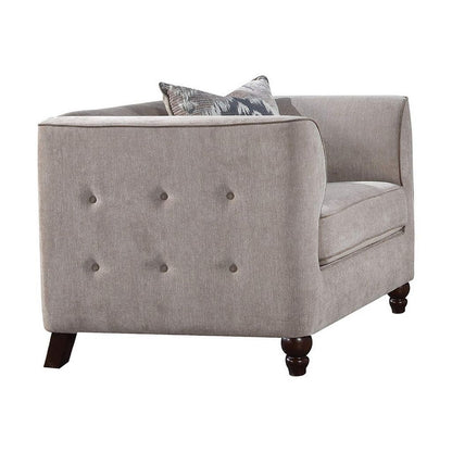 Fabric Upholstery Chair With Button Tufted Backrest And Sides, Light Gray - View 3