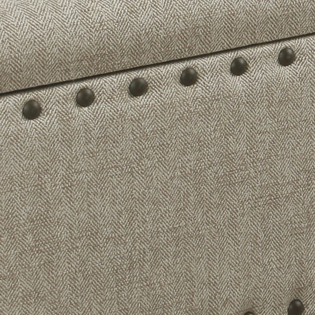 Textured Fabric Upholstered Wooden Storage Bench With Nail head Trim, Large, Beige and Brown - View 4