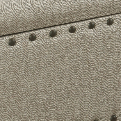 Textured Fabric Upholstered Wooden Storage Bench With Nail head Trim, Large, Beige and Brown - View 4