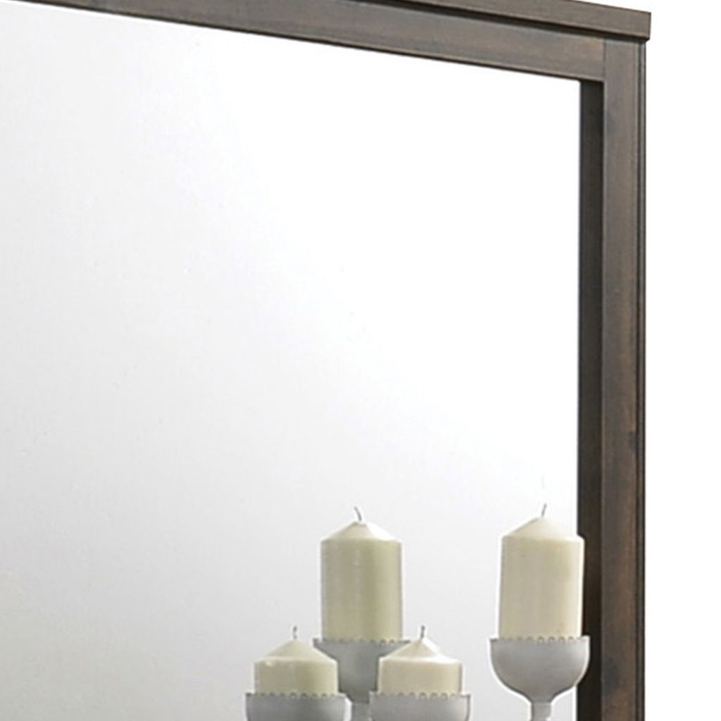 Transitional Style Wooden Decorative Mirror with Grooved Panels, Brown - View 2