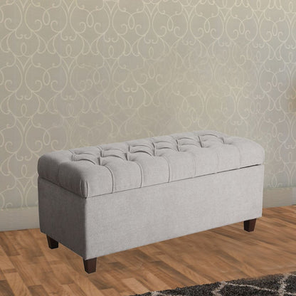 Fabric Upholstered Button Tufted Wooden Bench With Hinged Storage, Gray and Brown - View 7