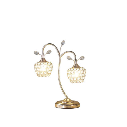 Floral Tree Design Metal Table Lamp with Dome Shade and Crystals, Gold - View 2