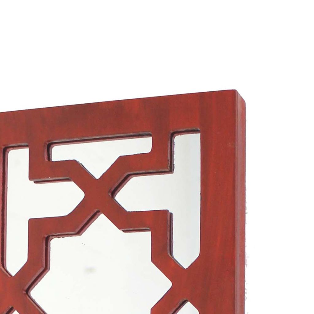 17 Inch Mirrored Wall Art Set of 2, Candle Holder Sconce, Lattice Design, Red - View 2