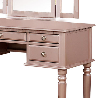 Vanity Set with Turned Tapered Legs and Three Piece Mirror, Rose Gold - View 4