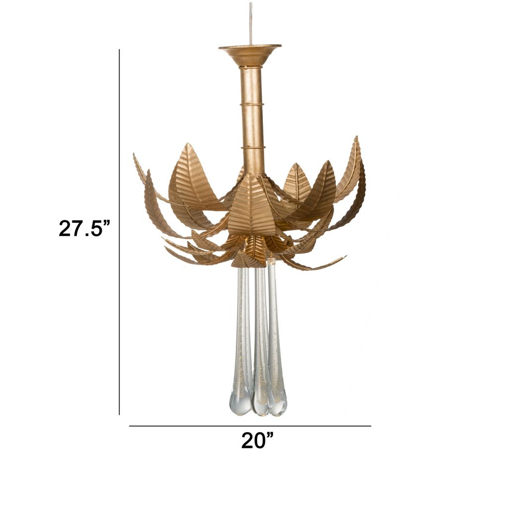 20 Inch Chandelier, Textured Leaves, Glass Clear Crystals, Modern, Gold - View 5