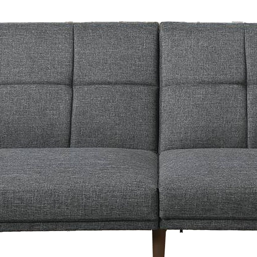 Fabric Adjustable Sofa with Square Tufted Back, Light Gray - View 3