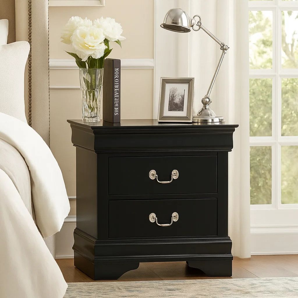 Traditional Style Wooden Night Stand With 2 Drawers Black - View 7