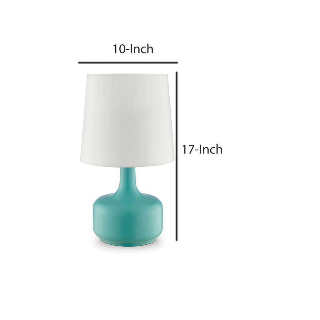 Metal Pot Belly Base Table Lamp with 3 Way Touch Light, White and Sky Blue - View 5