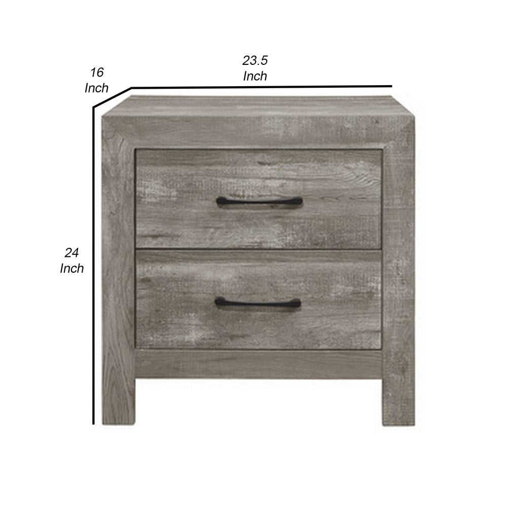 Adia 24 Inch Classic 2 Drawer Nightstand, Metal Handles, Rustic Gray Finish - View 5