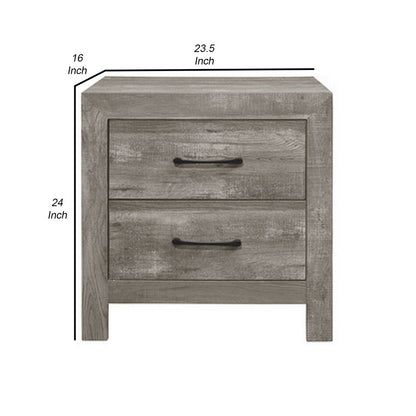 Adia 24 Inch Classic 2 Drawer Nightstand, Metal Handles, Rustic Gray Finish - View 5