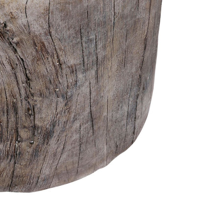 9 Inch Cement Stool Table, Tree Stump Design, Round Top, Classic Brown - View 4