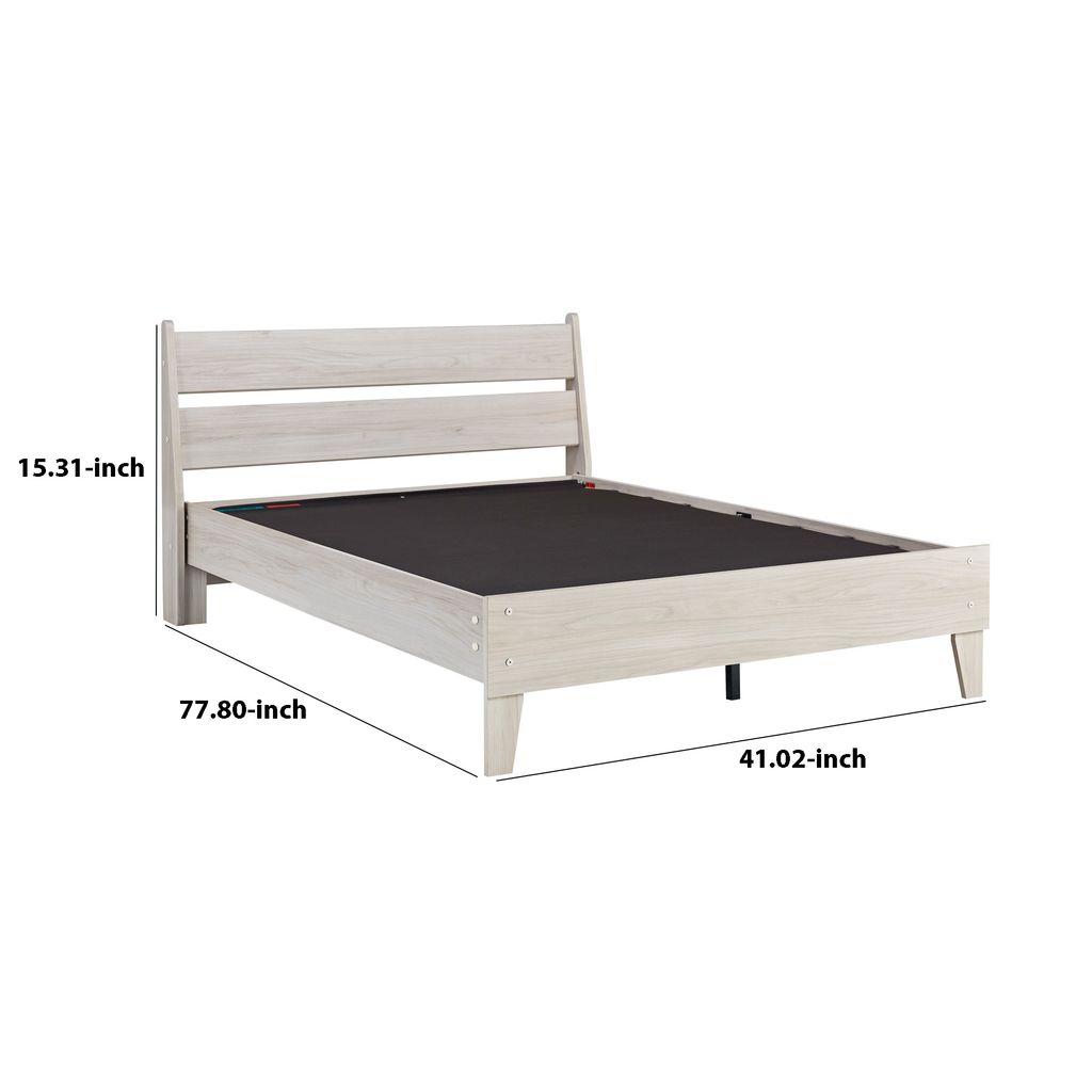 Wooden Twin Platform Bed with Grains, Off White - View 5