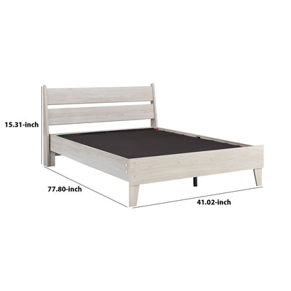 Wooden Twin Platform Bed with Grains, Off White - View 5