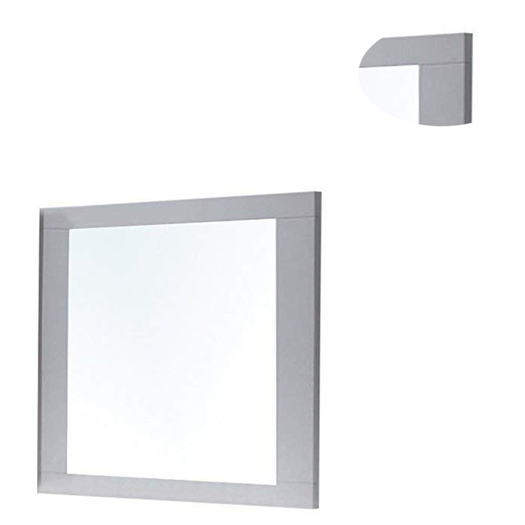 Rectangular Wooden Frame Mirror with Beveled Edges, White and Silver - View 2
