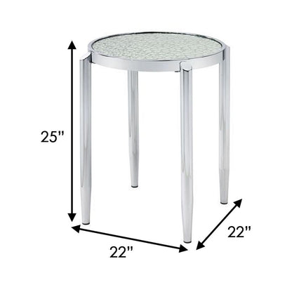 End Table with Tubular Rounded Legs and Frosted Glass Top, Silver - View 6