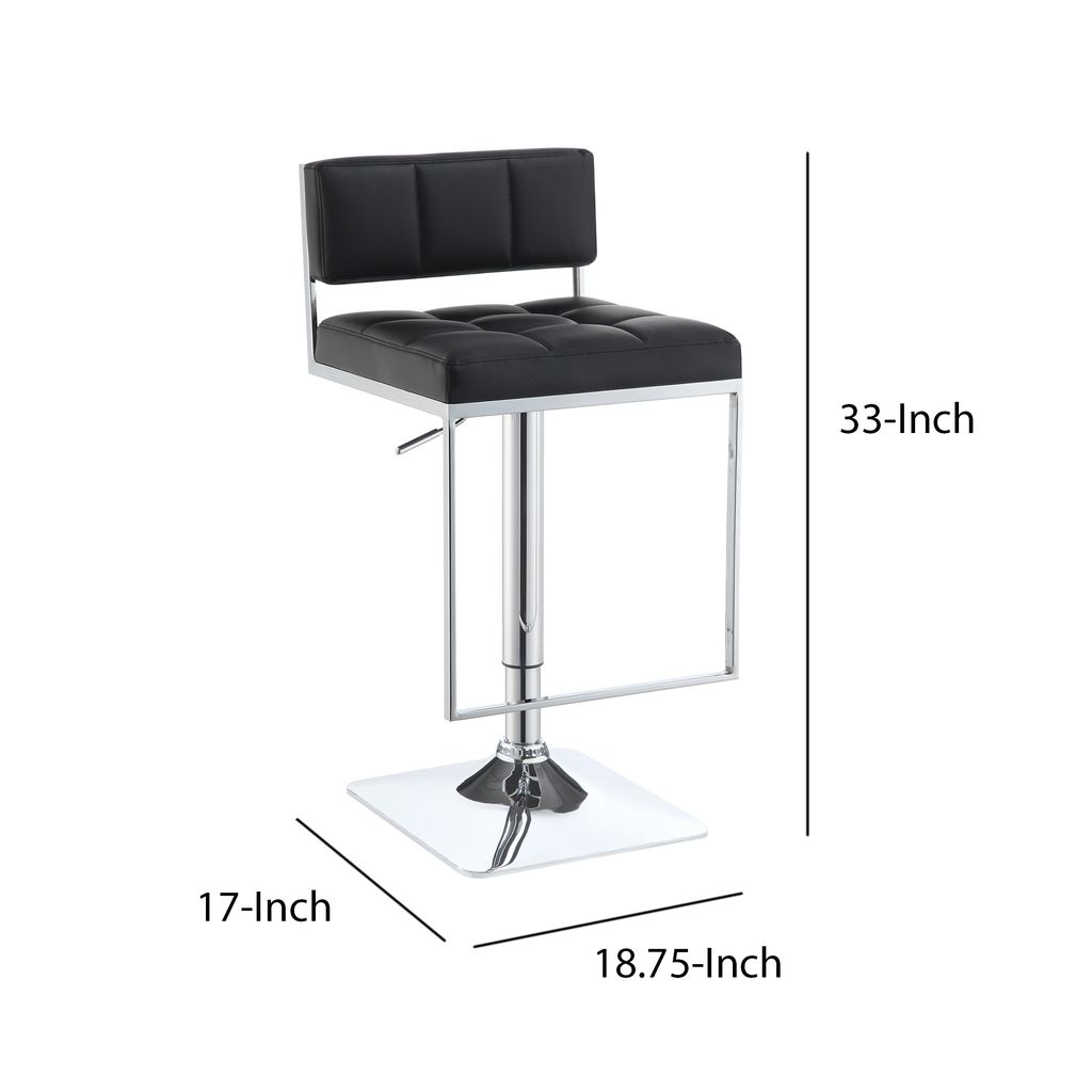 Adjustable Contemporary Metal Bar Stool, Black & Silver - View 5