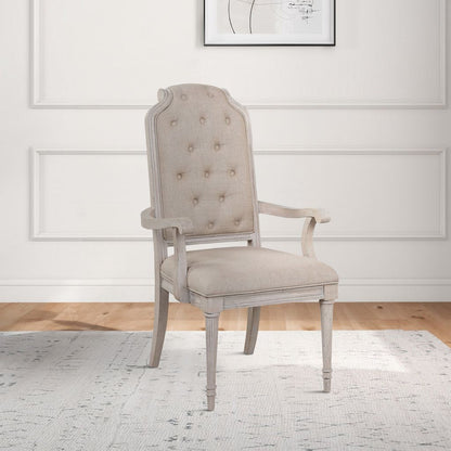Arm Chair with Padded Seat and Button Tufts, Set of 2, Beige - View 7