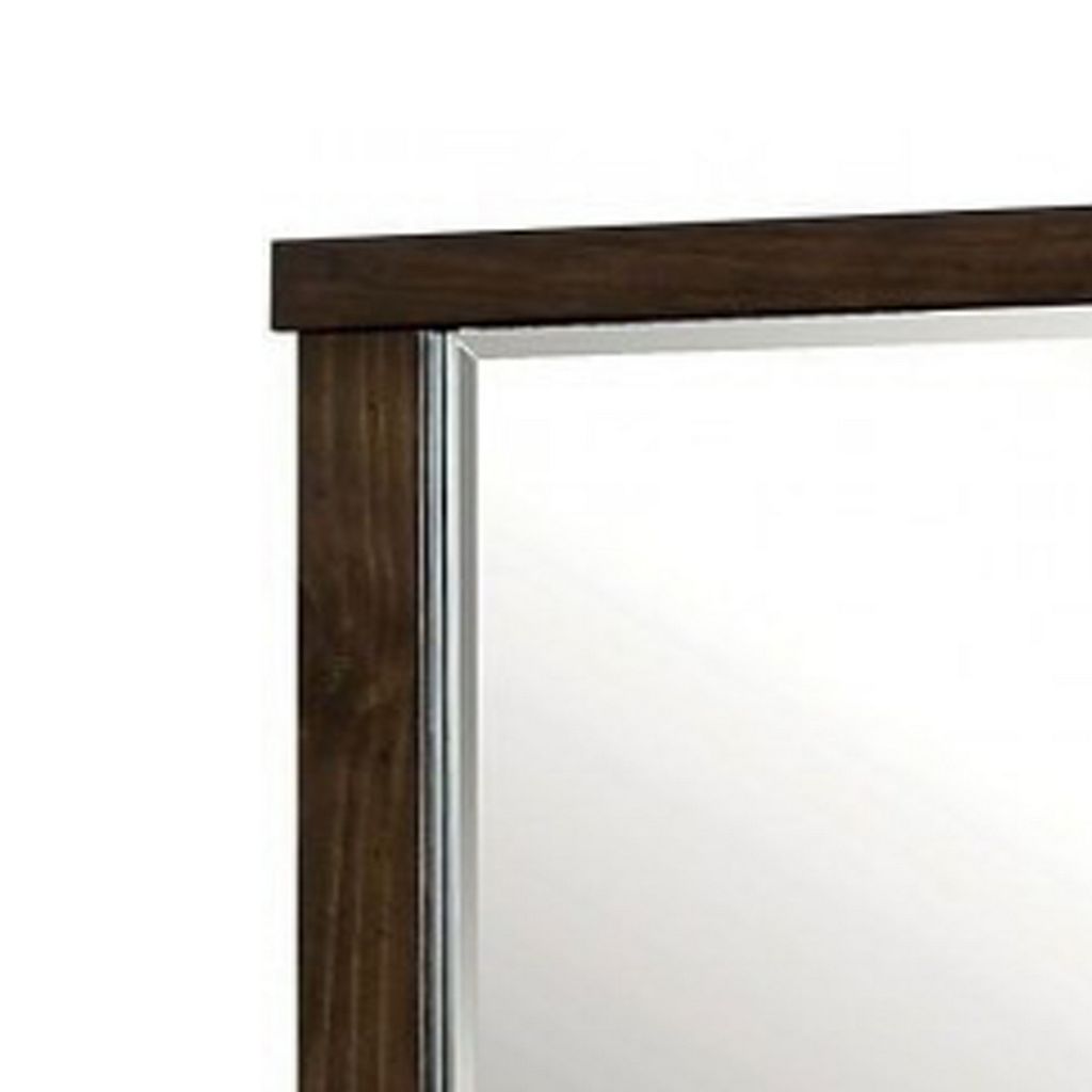 Rectangular Wooden Frame Mirror with Mounting Hardware, Walnut Brown - View 3