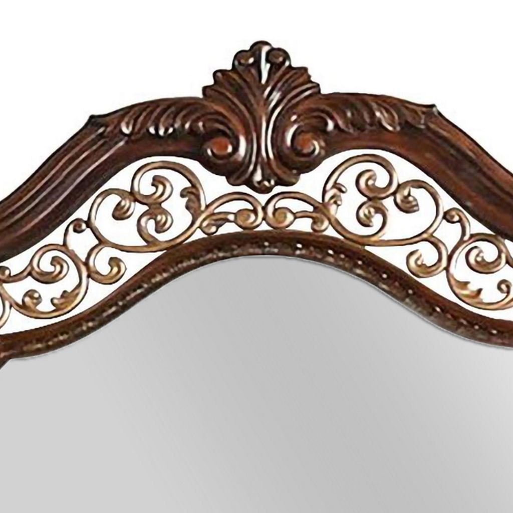 Molded Wooden Frame Mirror with Ornate Detailing, Brown By Casagear Home - View 3