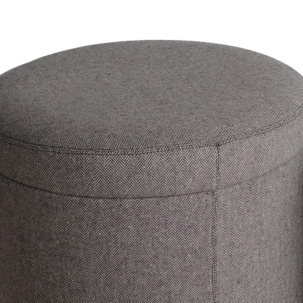 Round Storage Ottoman with Textured Fabric Upholstery, Gray - View 2
